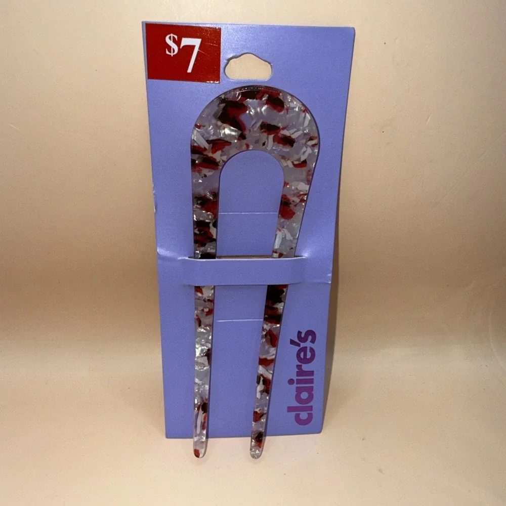 Claire's Black Red White Hair Clip Pin U-shaped Pic